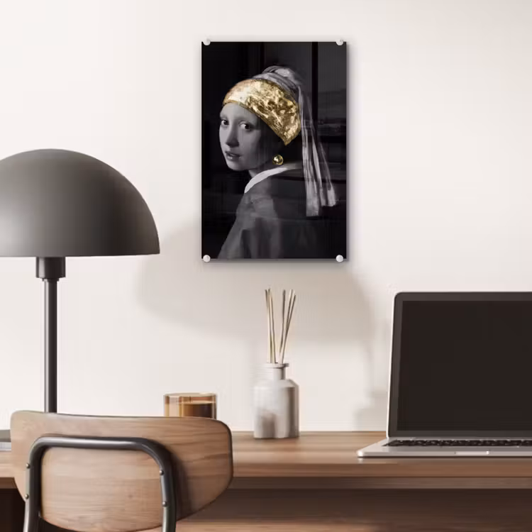 Meisje met de parel - Johannes Vermeer - Goud plexiglas 5mm klein -sfeer6