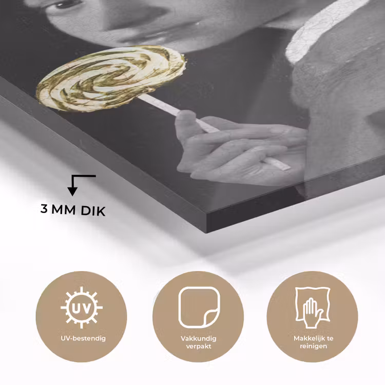 Meisje met de parel - Johannes Vermeer - Lolly - Goud plexiglas 5mm klein -sfeer2