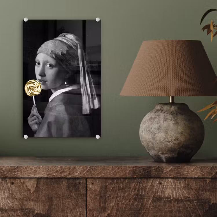 Meisje met de parel - Johannes Vermeer - Lolly - Goud plexiglas 5mm klein -sfeer3
