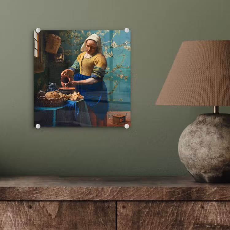 Melkmeisje - Amandelbloesem - Van Gogh - Vermeer - Schilderij - Oude meesters plexiglas 5mm klein -sfeer3