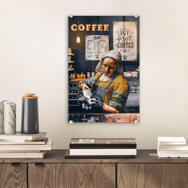 Melkmeisje - Barista - Koffie - Vintage - Kunst - Abstract - Schilderij - Oude meesters plexiglas 5mm klein -sfeer1