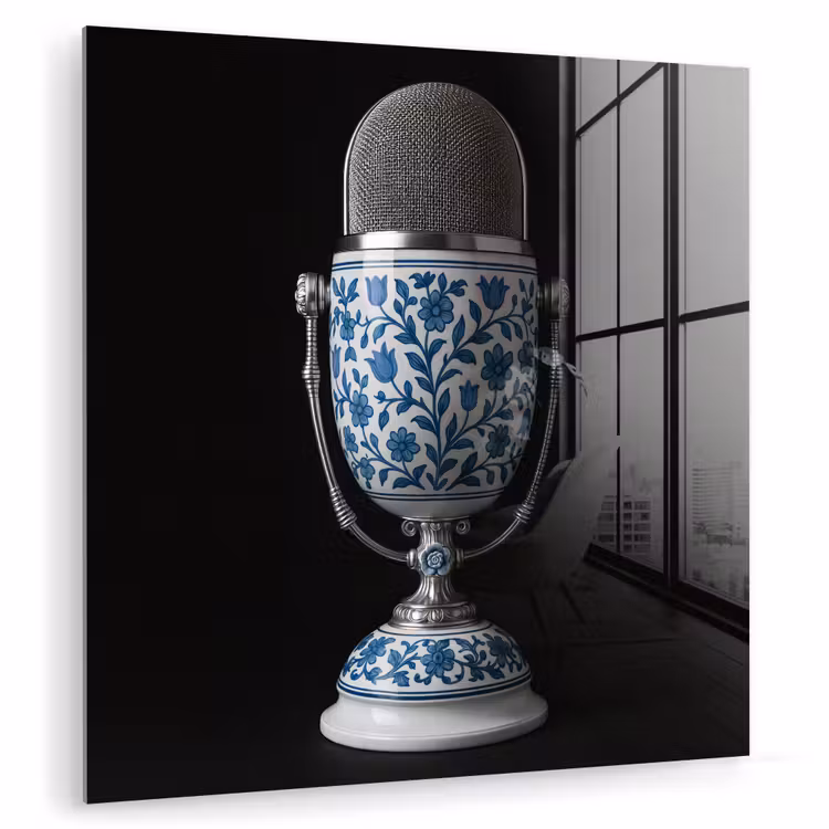 Microfoon - Delfts blauw - Muziek plexiglas 5mm klein -zzzproduct_nieuw