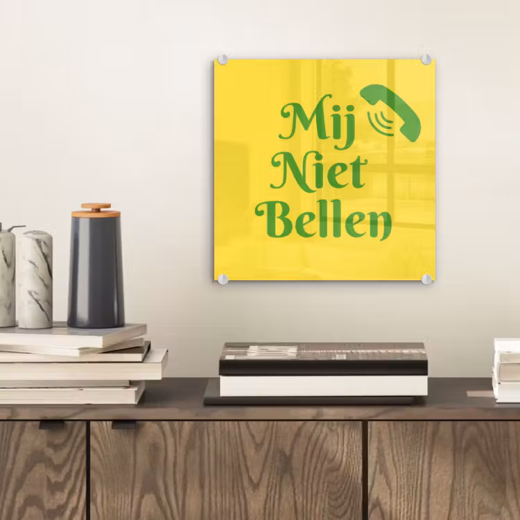 Mij niet bellen - Telefoon - Geel plexiglas 5mm klein -sfeer1