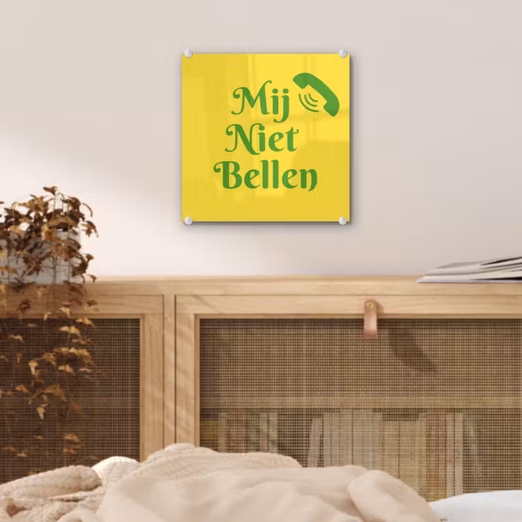 Mij niet bellen - Telefoon - Geel plexiglas 5mm klein -sfeer4