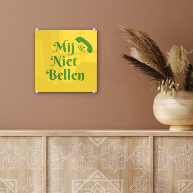 Mij niet bellen - Telefoon - Geel plexiglas 5mm klein -sfeer5