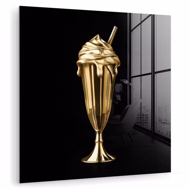 Milkshake - Goud - Drinken - Zwart plexiglas 5mm klein -zzzproduct_nieuw
