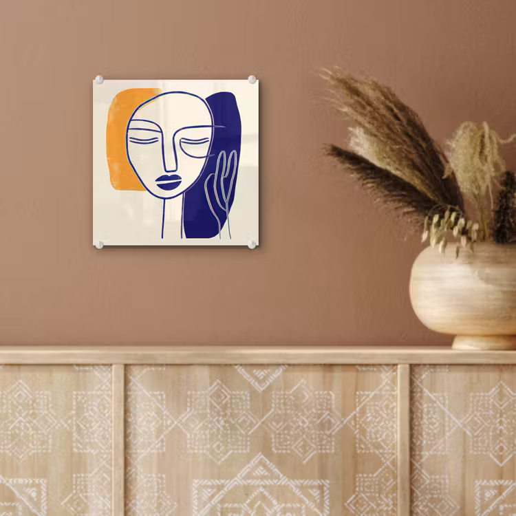 Minimalistisch - Gezicht - Hand - Oranje - Blauw plexiglas 5mm klein -sfeer5