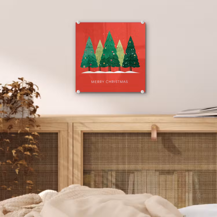 Minimalistisch - Kerstbomen - Rood - Sneeuw plexiglas 5mm klein -sfeer4