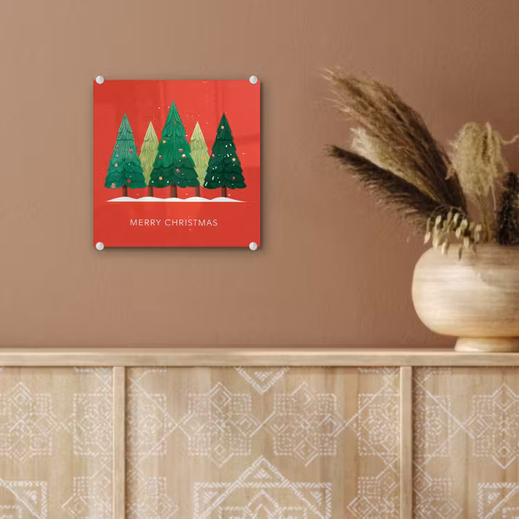 Minimalistisch - Kerstbomen - Rood - Sneeuw plexiglas 5mm klein -sfeer5