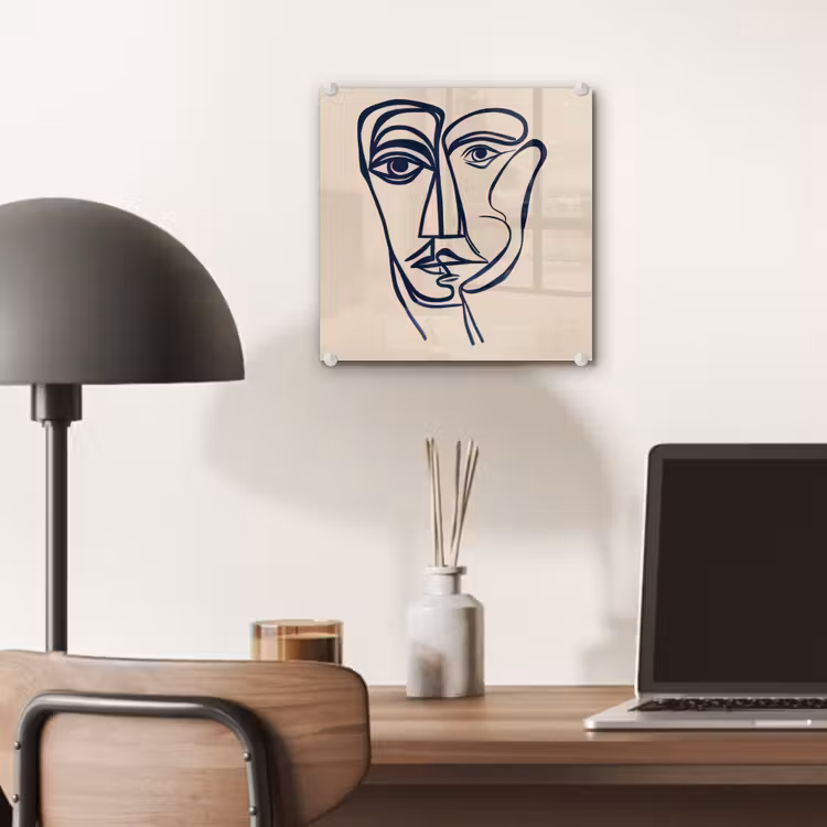 Minimalistisch - Lijnillustratie - Beige - Donkerblauw plexiglas 5mm klein -sfeer6