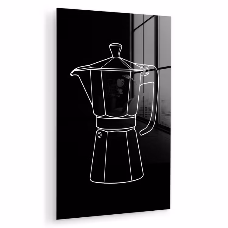 Mokkapot - Zwart - Wit - Lijntekening plexiglas 5mm klein -zzzproduct_nieuw