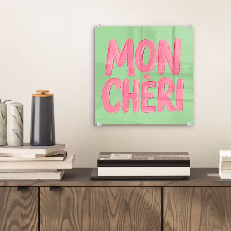 Mon cheri - Groen - Roze plexiglas 5mm klein -sfeer1