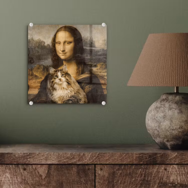 Mona Lisa - Kat - Leonardo da Vinci - Vintage - Kunstwerk - Oude meesters - Schilderij plexiglas 5mm klein -sfeer3