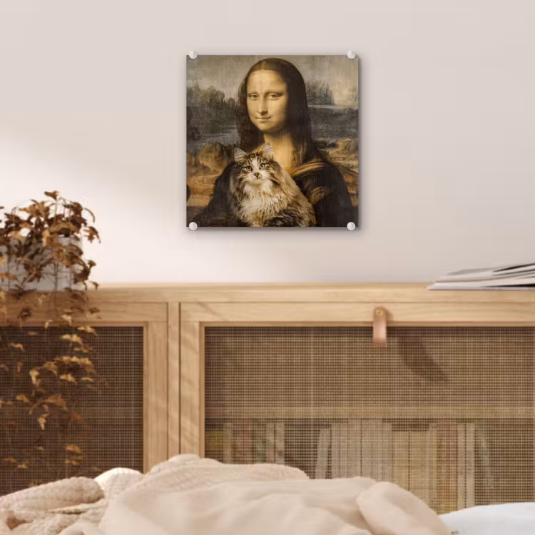 Mona Lisa - Kat - Leonardo da Vinci - Vintage - Kunstwerk - Oude meesters - Schilderij plexiglas 5mm klein -sfeer4