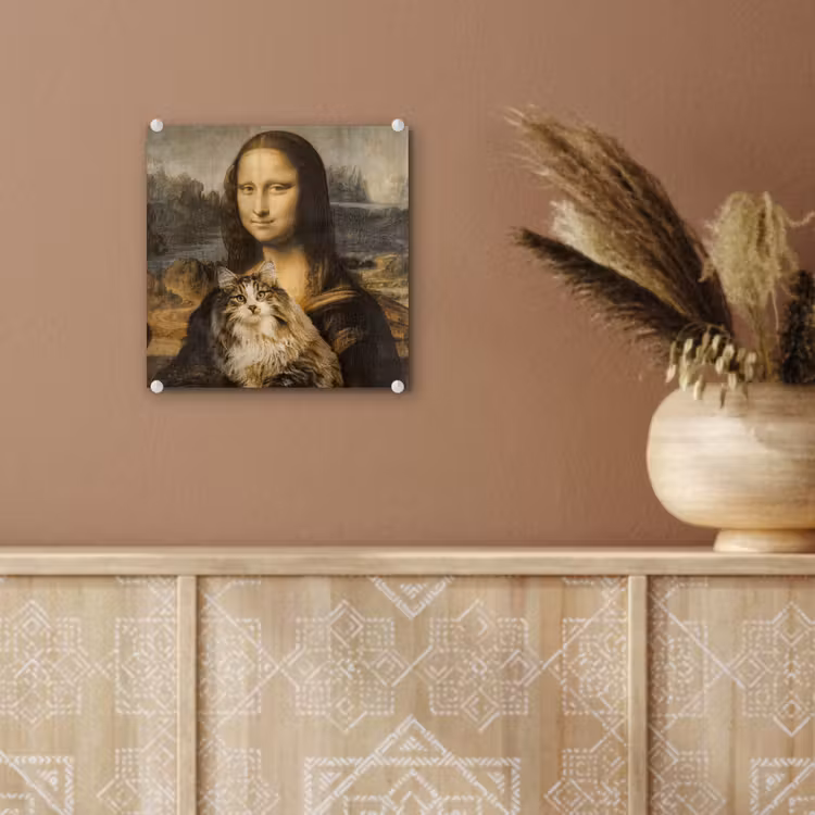 Mona Lisa - Kat - Leonardo da Vinci - Vintage - Kunstwerk - Oude meesters - Schilderij plexiglas 5mm klein -sfeer5