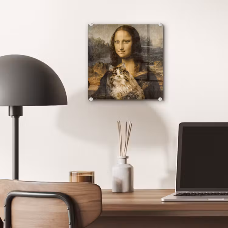 Mona Lisa - Kat - Leonardo da Vinci - Vintage - Kunstwerk - Oude meesters - Schilderij plexiglas 5mm klein -sfeer6