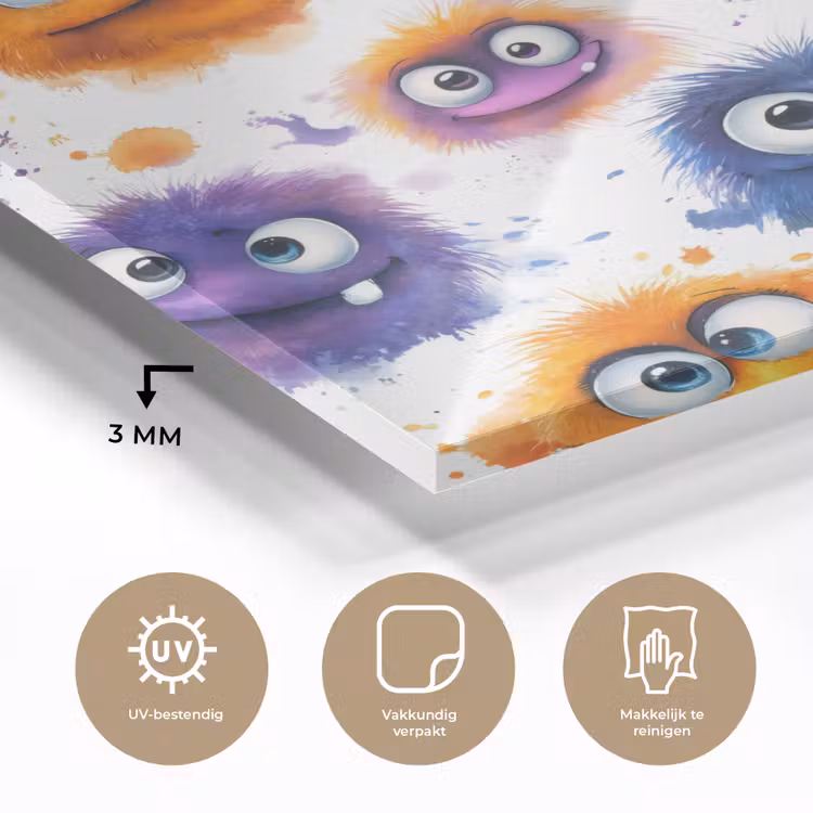 Monstertjes - Aquarel - Kleurrijk plexiglas 5mm klein 11 -sfeer2