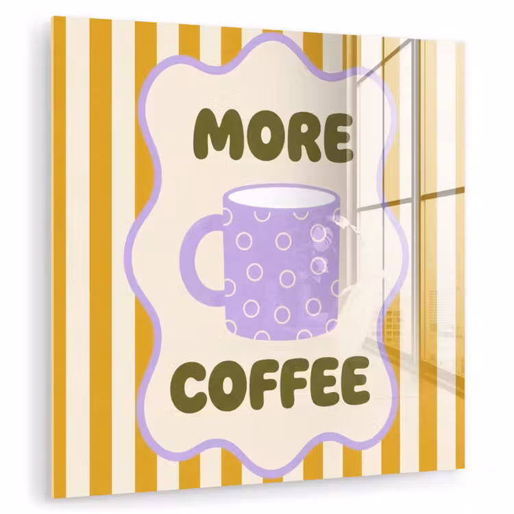 More coffee - Geel - Paars - Strepen - Mok plexiglas 5mm klein -zzzproduct_nieuw