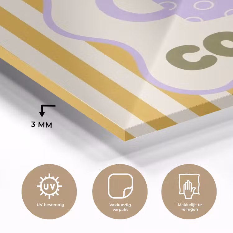 More coffee - Geel - Paars - Strepen - Mok plexiglas 5mm klein -sfeer2