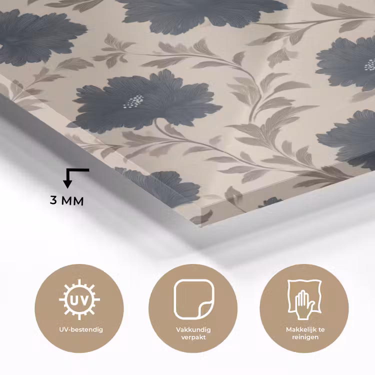 Motief - Bloemen - Zwart - Beige plexiglas 5mm klein 11 -sfeer2