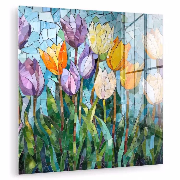 Mozaïek - Veld - Tulpen - Kleurrijk plexiglas 5mm klein -zzzproduct_nieuw