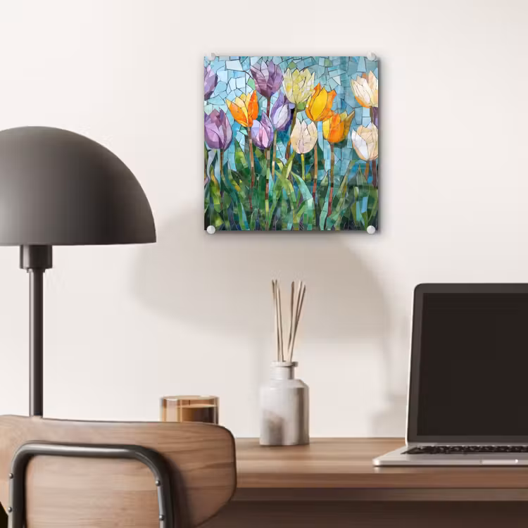Mozaïek - Veld - Tulpen - Kleurrijk plexiglas 5mm klein -sfeer6