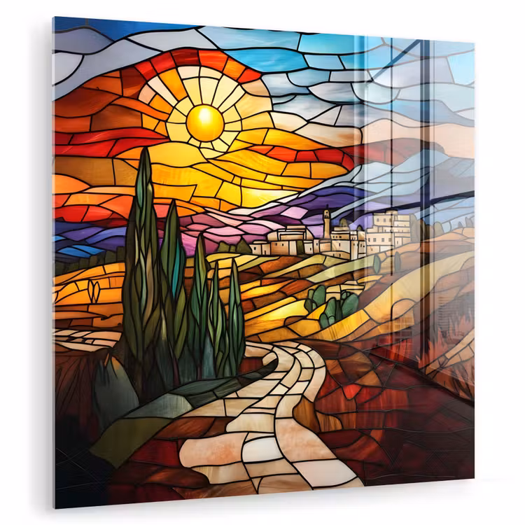 Mozaïek - Zon - Landschap - Dorp plexiglas 5mm klein -zzzproduct_nieuw