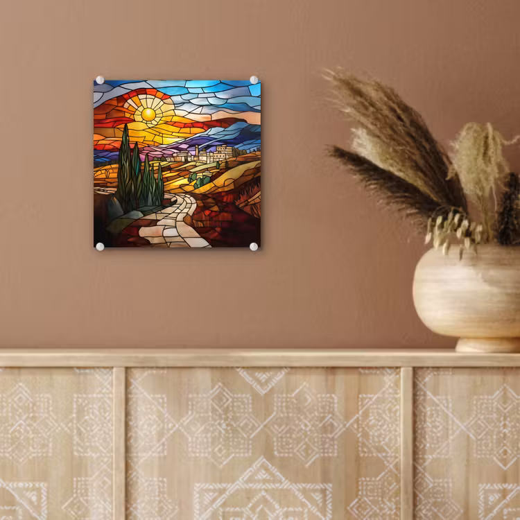 Mozaïek - Zon - Landschap - Dorp plexiglas 5mm klein -sfeer5