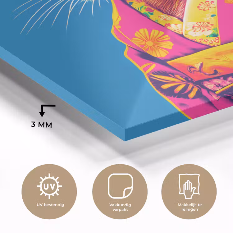 Muis - Kimono - Bloemen - Blauw plexiglas 5mm klein -sfeer2
