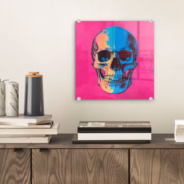 Neon - Blauw - Pop-art - Schedel plexiglas 5mm klein -sfeer1