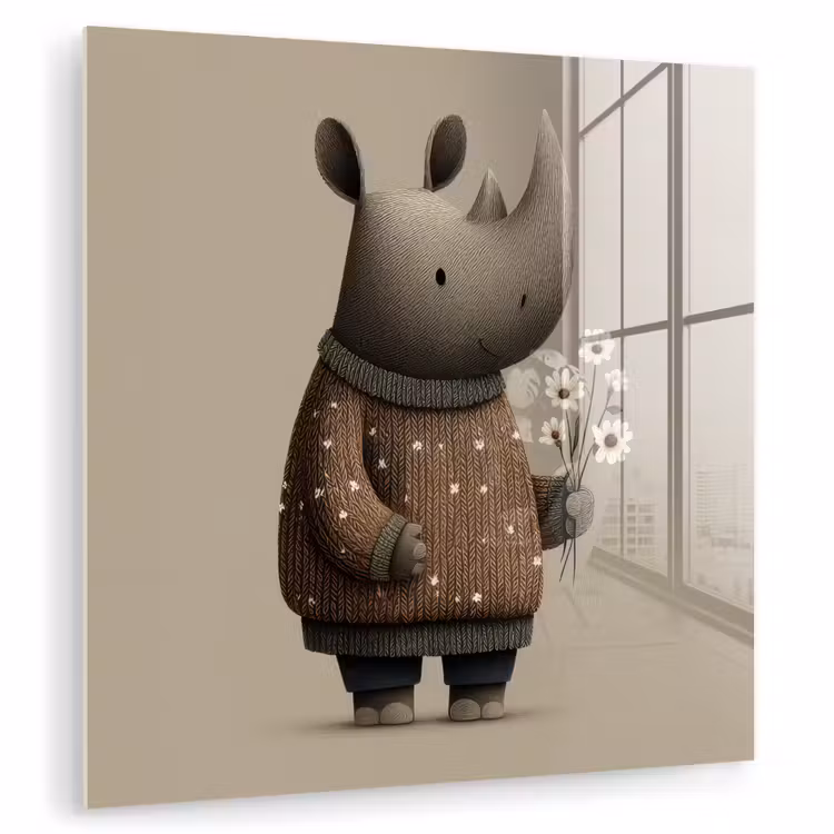 Neushoorn - Witte bloemen - Lief plexiglas 5mm klein -zzzproduct_nieuw