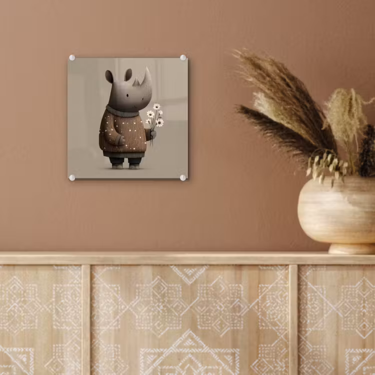 Neushoorn - Witte bloemen - Lief plexiglas 5mm klein -sfeer5