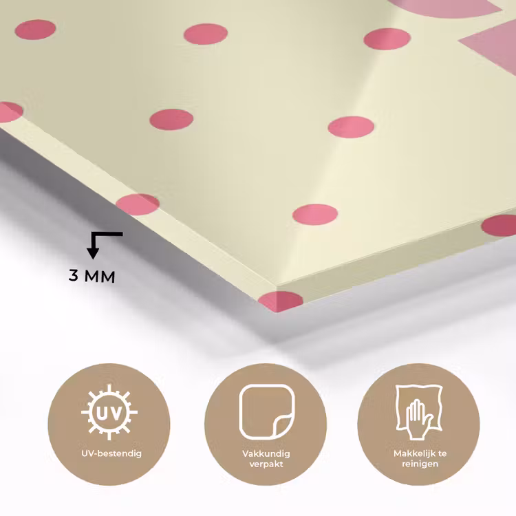 Nice - Stippen - Roze - Geel plexiglas 5mm klein -sfeer2