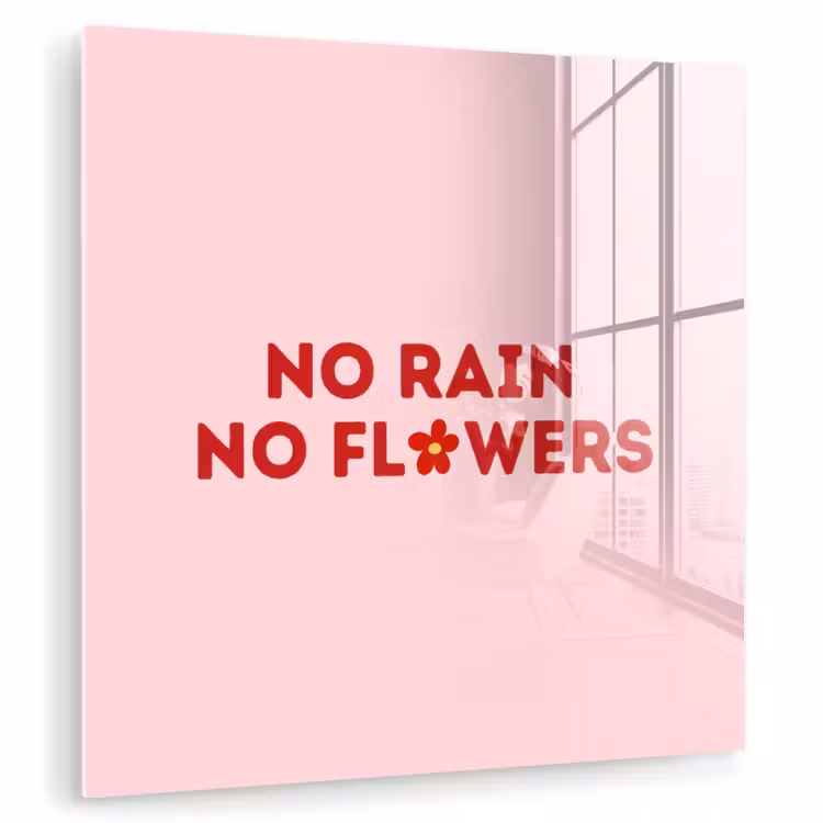 No rain no flowers - Minimalistisch - Roze - Bloem plexiglas 5mm klein -zzzproduct_nieuw