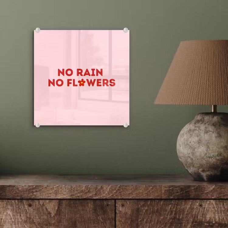 No rain no flowers - Minimalistisch - Roze - Bloem plexiglas 5mm klein -sfeer3