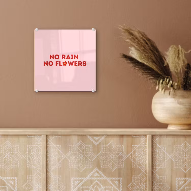 No rain no flowers - Minimalistisch - Roze - Bloem plexiglas 5mm klein -sfeer5