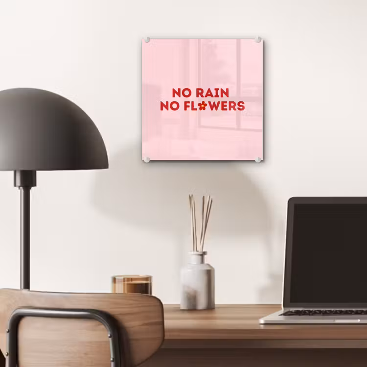 No rain no flowers - Minimalistisch - Roze - Bloem plexiglas 5mm klein -sfeer6