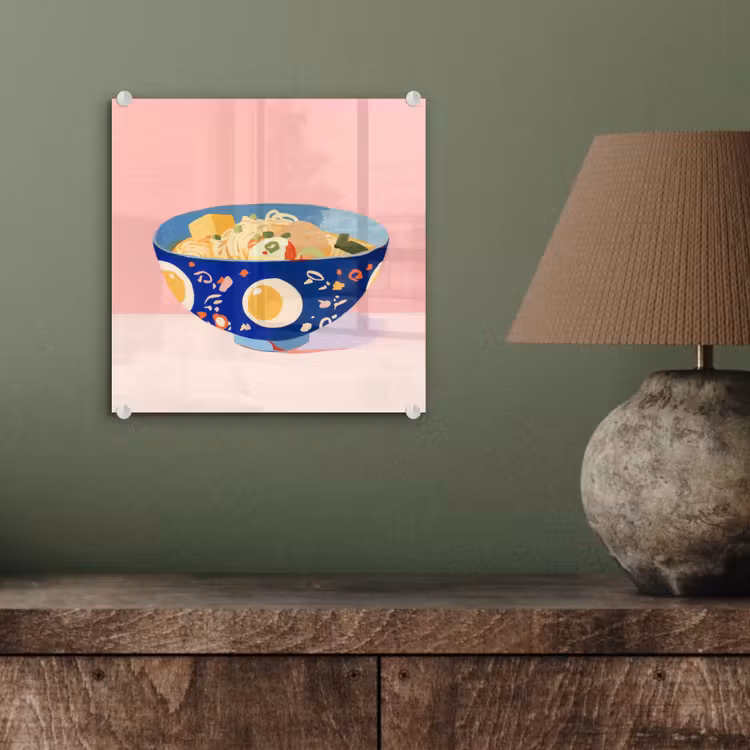 Noodles - Kom - Blauw - Illustratie plexiglas 5mm klein -sfeer3