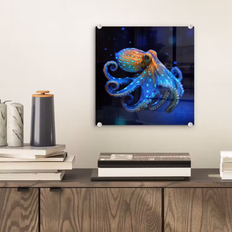 Octopus - Stippen - Blauw - Zee plexiglas 5mm klein -sfeer1