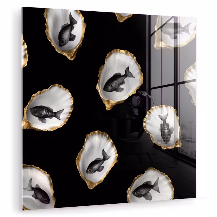 Oesters - Zwart - Vissen - Goud plexiglas 5mm klein -zzzproduct_nieuw