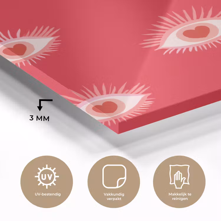 Ogen - Hart - Abstract - Rood - Roze plexiglas 5mm klein 11 -sfeer2