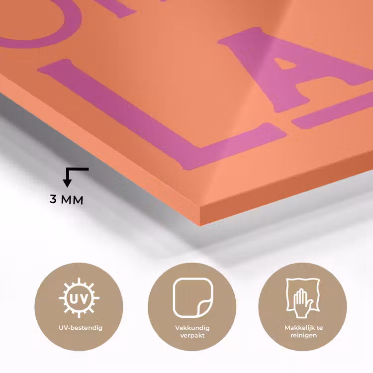 Oh la la - Oranje - Roze - Scheeflettertype plexiglas 5mm klein -sfeer2