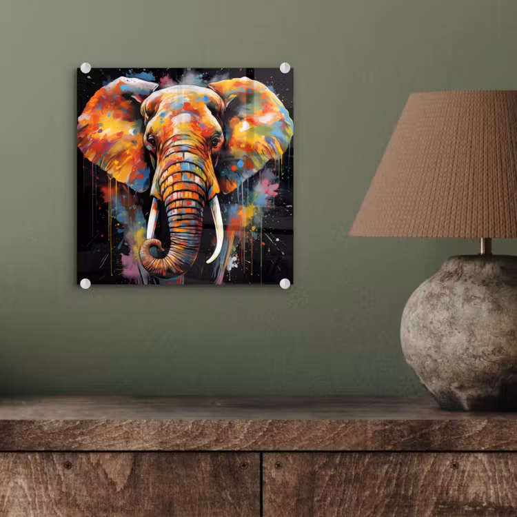 Olifant - Graffiti - Zwart - Dieren - Kleuren plexiglas 5mm klein -sfeer3