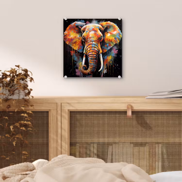 Olifant - Graffiti - Zwart - Dieren - Kleuren plexiglas 5mm klein -sfeer4