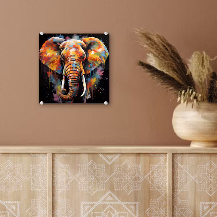 Olifant - Graffiti - Zwart - Dieren - Kleuren plexiglas 5mm klein -sfeer5