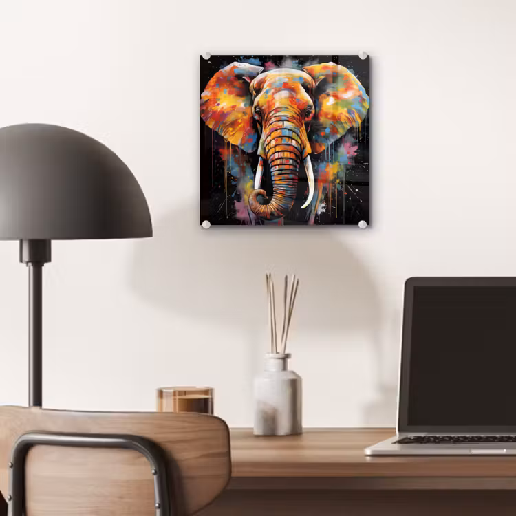 Olifant - Graffiti - Zwart - Dieren - Kleuren plexiglas 5mm klein -sfeer6