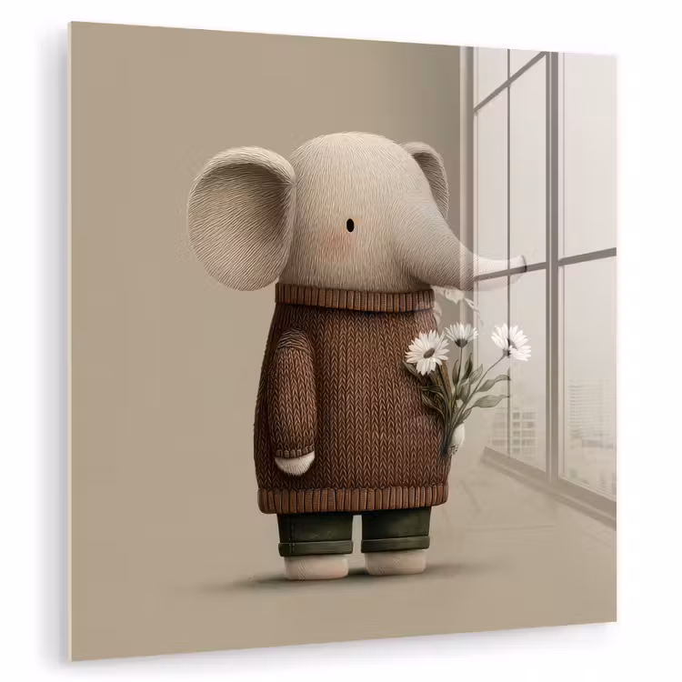 Olifant - Witte bloemen - Kindvriendelijk plexiglas 5mm klein -zzzproduct_nieuw