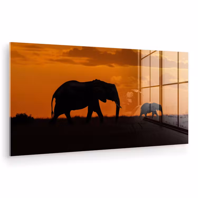 Olifanten - Savanne - Zonsondergang plexiglas 5mm klein -zzzproduct_nieuw