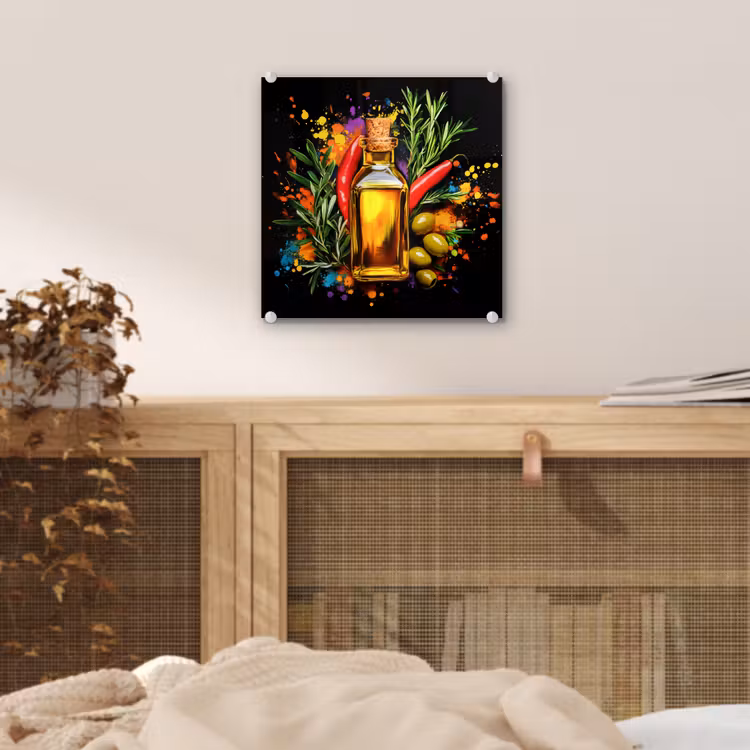 Olijfolie - Graffiti - Peper - Olijven - Modern plexiglas 5mm klein -sfeer4