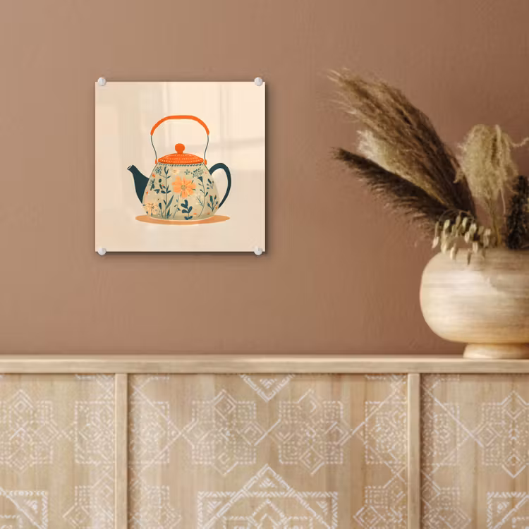 Oranje - Theepot - Bloemen - Bladeren plexiglas 5mm klein -sfeer5